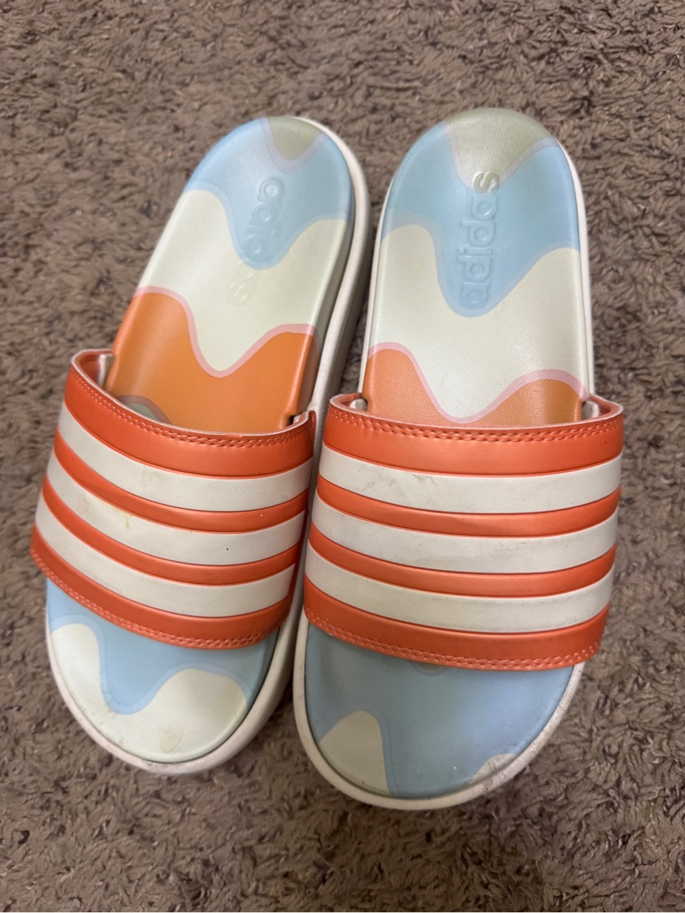 adidas Adilette Platform Slides in a peach/coral